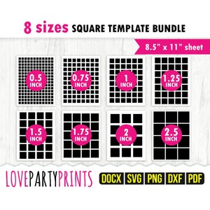 Quadratisches Template-Bundle SVG, PDF, Png, Dxf, Blanko-Vorlage, 8,5 "x11", Ms Word Docx, 0,5", 0,75", 1", 1,25", 1,5", 1,75", 2", 2,5", CA131