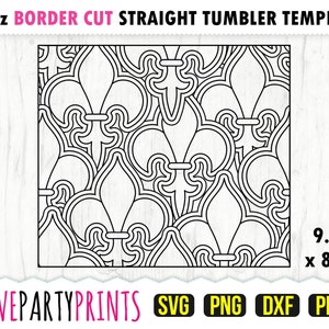 Gobelet fleur de lys SVG, DXF, PNG, Pdf, modèle de gobelet skinny 20 oz, fichier d'emballage pour gobelet, mur droit 20 oz, fichier de coupe modèle, (1054)