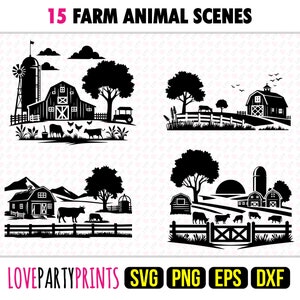 Farm Animal Scene SVG Bundle, PNG, EPS, Dxf, Farming Scenes, Cow ...