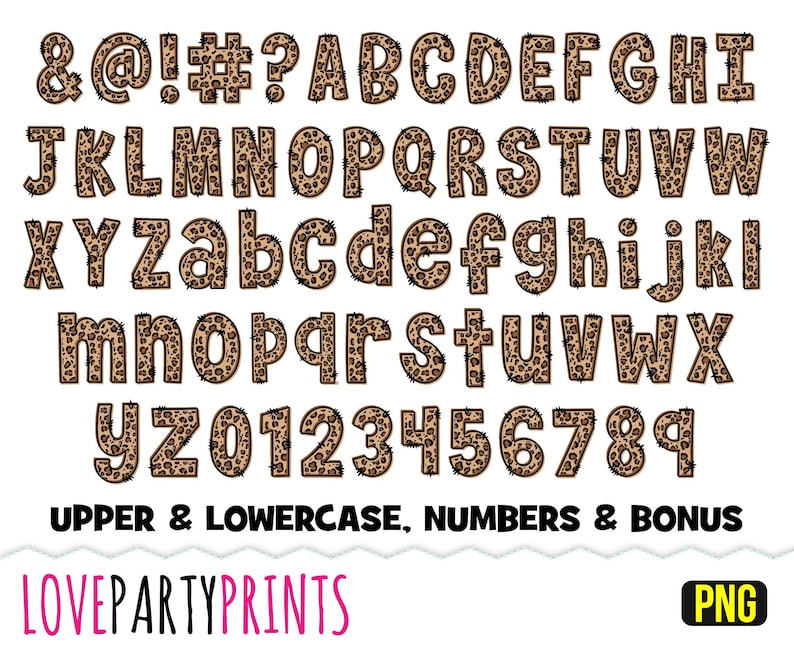 Leopard Print Alphabet Doodle PNG Font Uppercase & Lowercase - Etsy