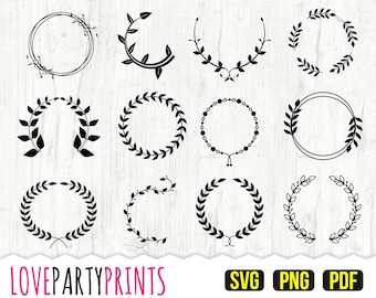 Wreath SVG Bundle, PNG, PDF, Circle Frame Svg, Laurel Wreath Svg, Floral Wreath Svg, Wedding Wreath Svg, Monogram Circle Svg, (svg807)