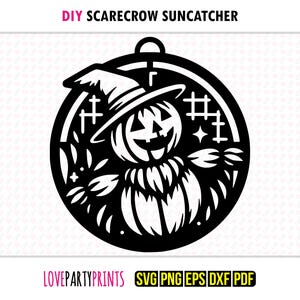Scarecrow Suncatcher SVG, DXF, PNG, Pdf, Eps, Pumpkin Hanging Ornament Sun Catcher, Machine Cut, Laser Cut Silhouette Vector Template, 1475