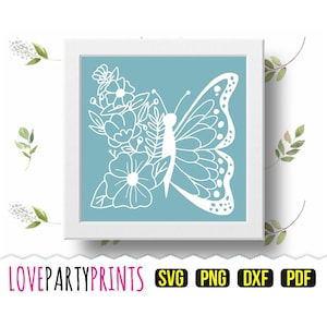 Floral Butterfly Papercut Template SVG DXF Cutting Files with Png Pdf Clipart Files, Handcut or Cutting Machines, (PC46)
