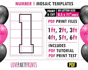 Vierkant nummer 1, mozaïek van ballonnen, 1ft, 2ft, 3ft, 4ft, 5ft, 6ft, Party Mozaïek, 8,5"x11" afdrukbare PDF, Instant Download, PDF, BT1