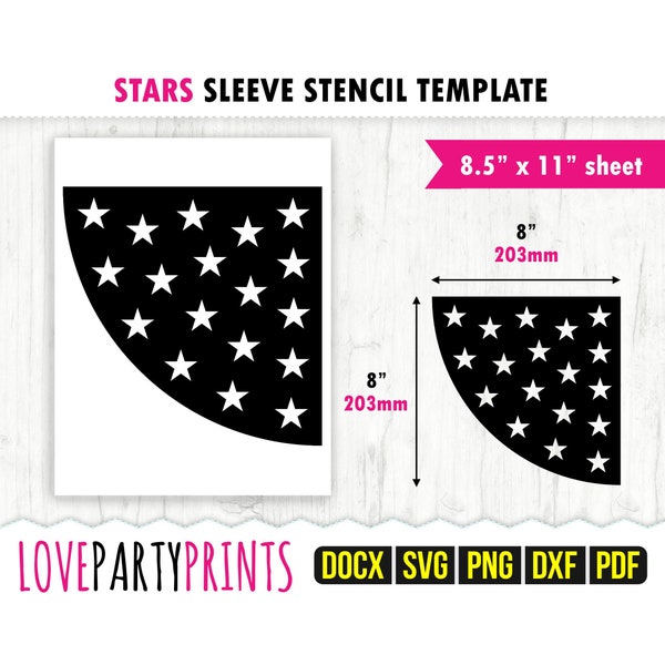 Star Bleached Sleeve Stencil Template Svg, Pdf, Png, Dxf, 8.5"x11", Ms Word Docx, 8" Template, Shirt Sleeve Stencil, T-Shirt Stencil, ST1