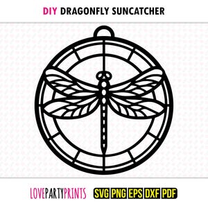 Dragonfly Suncatcher SVG, DXF, PNG, Pdf, Eps, Dragon Fly Ornament Sun Catcher, Laser Cutter Silhouette Vector Clipart, Cutting Files, 1405