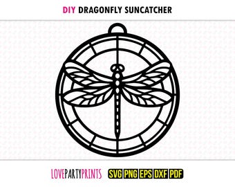 Atrapasueños de libélula SVG, DXF, PNG, Pdf, Eps, Adorno atrapasueños de libélula, Silueta para cortadora láser, Imágenes prediseñadas vectoriales, Archivos de corte, 1405
