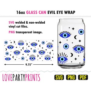 Envoltura de vidrio para latas de mal de ojo SVG, PNG, PDF, envoltura de latas de brujería Svg, envoltura de latas con símbolo de protección Svg, envoltura de talismán Svg, envoltura de vidrio para latas de 16 oz, GC22