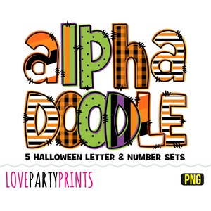 Halloween Doodle Alphabet Bundle, Uppercase & Lowercase Alphabet, Halloween Sublimation PNG, Instant Download, FIVE BUNDLE Fonts, ca176