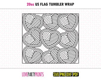 US Flag Tumbler SVG, Dxf, Png, Pdf, 20 oz Skinny Tumbler Template, Tumbler Wrap File, 20oz Straight Wall, Template Cut File, 1140