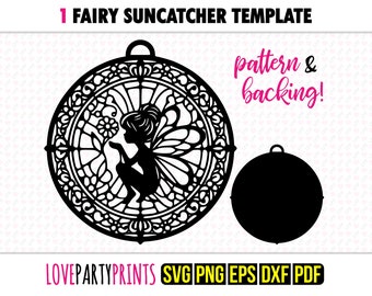 Fairy Suncatcher SVG, Dxf, Png, Pdf, Eps, Fairies Stained Glass Sun Catcher, Laser Cutter Silhouette Vector Clip Art, Cutting Files, 1302