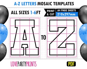 A4 PDF Letters Mosaic Balloons Templates, 1ft, 2ft, 3ft, 4ft, 5ft, 6ft, Square Letters, Balloon Frame, 210 x 297 mm, Instant Download, BT52
