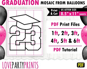 23 Afstudeerhoed Mozaïek Ballon PDF, 1ft, 2ft, 3ft, 4ft, 5ft, 6ft, Afstudeermozaïek, 8,5"x11" Afdrukbare PDF, Instant Download, PDF, BT13