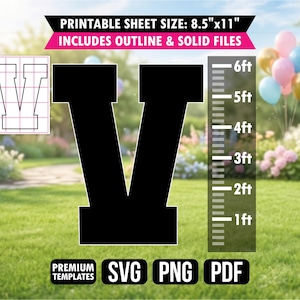 Giant Letter V Mosaic Template SVG Balloon Frame Alphabet Birthday Backdrop Cutout PDF PNG