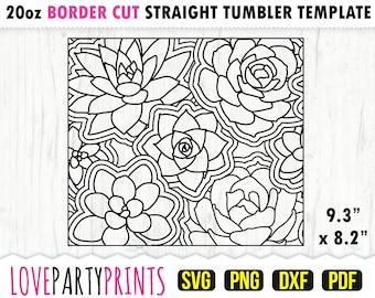 Succulent Burst Tumbler SVG, DXF, PNG, Pdf, 20 oz Skinny Tumbler Template, Tumbler Wrap File, 20oz Straight Wall, Template Cut File, (1068)