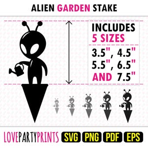 Alien Gartenstecker, SVG, PNG, EPS, Pdf, Blumentopfstecker, Gartenstecker, Lustiger Beetstecker, Laserschnitt- und Maschinenschnittdateien, 1901