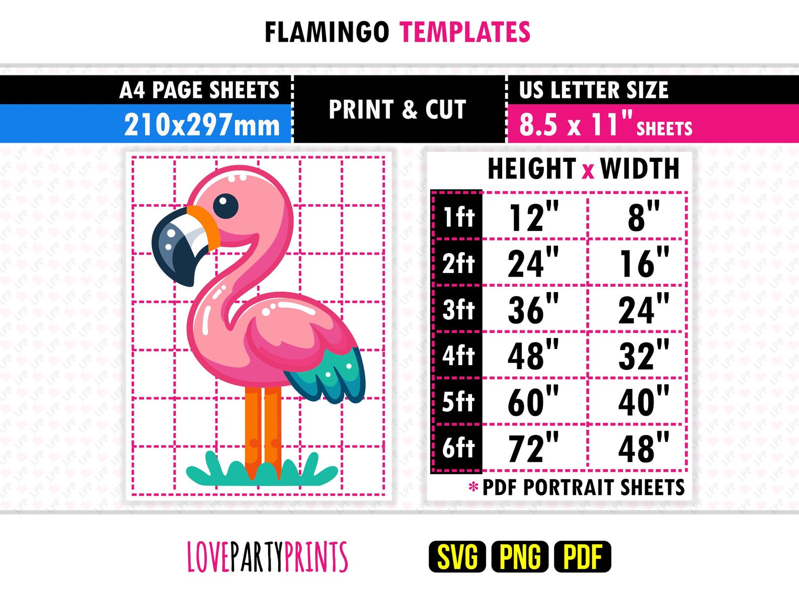 Flamingo Template PDF SVG Png, Print & Cut, DIY Yard Wall Art, Pool ...