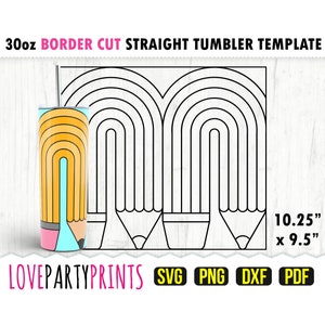 Copo Lápis Arco-Íris SVG, DXF, PNG, Pdf, Modelo de Copo Fino de 30 oz, Arquivo de Envoltório de Copo, Parede Reta de 30 oz, Arquivo de Corte de Modelo, 1215