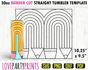Rainbow Pencil Tumbler SVG, DXF, PNG, Pdf, 30 oz Skinny Tumbler Template, Tumbler Wrap File, 30oz Straight Wall, Template Cut File, 1215