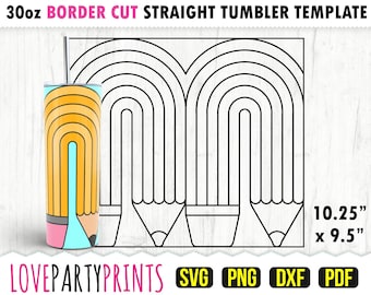 Rainbow Pencil Tumbler SVG, DXF, PNG, Pdf, 30 oz Skinny Tumbler Template, Tumbler Wrap File, 30oz Straight Wall, Template Cut File, 1215