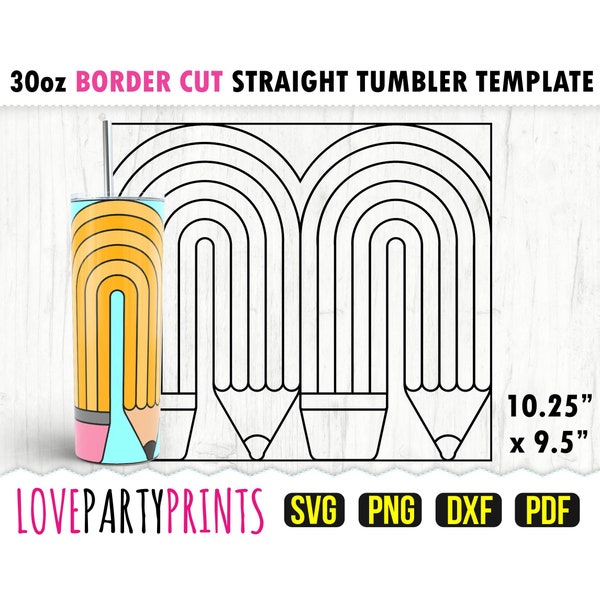 Regenbogen Bleistift Tumbler SVG, DXF, PNG, Pdf, 30 Unzen Skinny Tumbler Template, Tumbler Wrap Datei, 30oz Straight Wall, Template Cut File, 1215