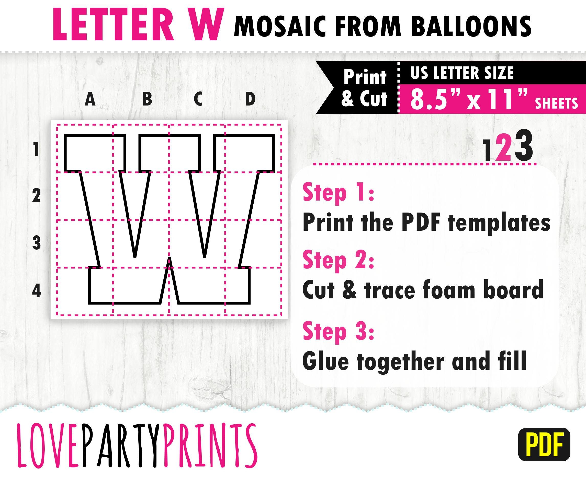 Square Letter W, Mosaic From Balloons, Mosaic Template, 1ft, 2ft, 3ft ...