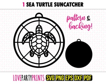 Sea Turtle Suncatcher SVG, Dxf, Png, Pdf, Eps, Window Ornament Sun Catcher, Laser Cutter Silhouette Vector Clip Art, Cutting Files, 1317