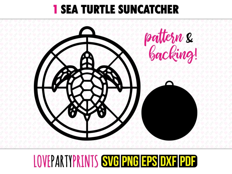 Zeeschildpad Suncatcher SVG, Dxf, Png, Pdf, Eps, raamornament Sun Catcher, Laser Cutter silhouet vector illustraties, snijden bestanden, 1317 afbeelding 1