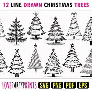 Line Drawn Christmas Trees SVG, PNG, EPS, Pdf, Whimsical Winter Tree Templates, Laser & Machine Cutting Files, Instant Download, 1693