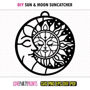 Sun and Moon SVG Suncatcher, DXF, PNG, Pdf, Eps, Celestial Astrology Hanging Ornament Sun Catcher, Laser Cutting Silhouette Vector Clipart