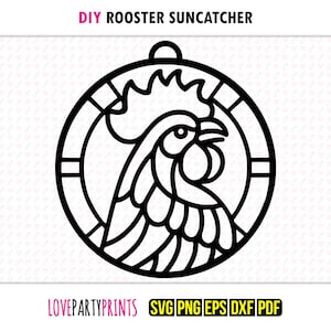 Cockerel SVG Suncatcher, Dxf, Png, Pdf, Eps, Rooster Ornament Sun Catcher, Laser Cutter Silhouette Vector Clip Art, Cutting Files, 1370