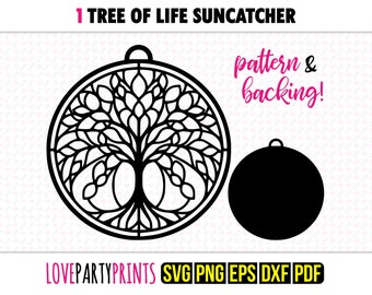 Levensboom Suncatcher SVG, Dxf, Png, Pdf, Eps, raamornament Sun Catcher, Laser Cutter silhouet vector illustraties, snijden bestanden, 1310