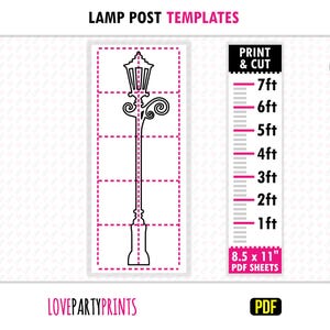 Molde em PDF para poste de iluminação de rua, tamanhos de 30 cm a 2,1 m, molde para traçar e recortar, estêncil gigante para silhueta de poste de luz natalino para jardim, download instantâneo.