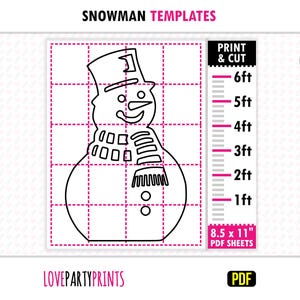 Giant Snowman Template PDF, Print and Cut Templates, Life Size Outdoor Lawn Silhouette, 1ft - 6ft, Instant Printable Download, BT116