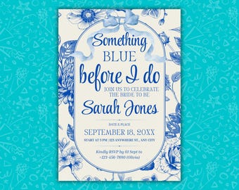 Something Blue Before I Do Bridal Shower Invitation Template, Editable Canva, Floral Bridal Invite, Digital Download, Elegant Shower Invite