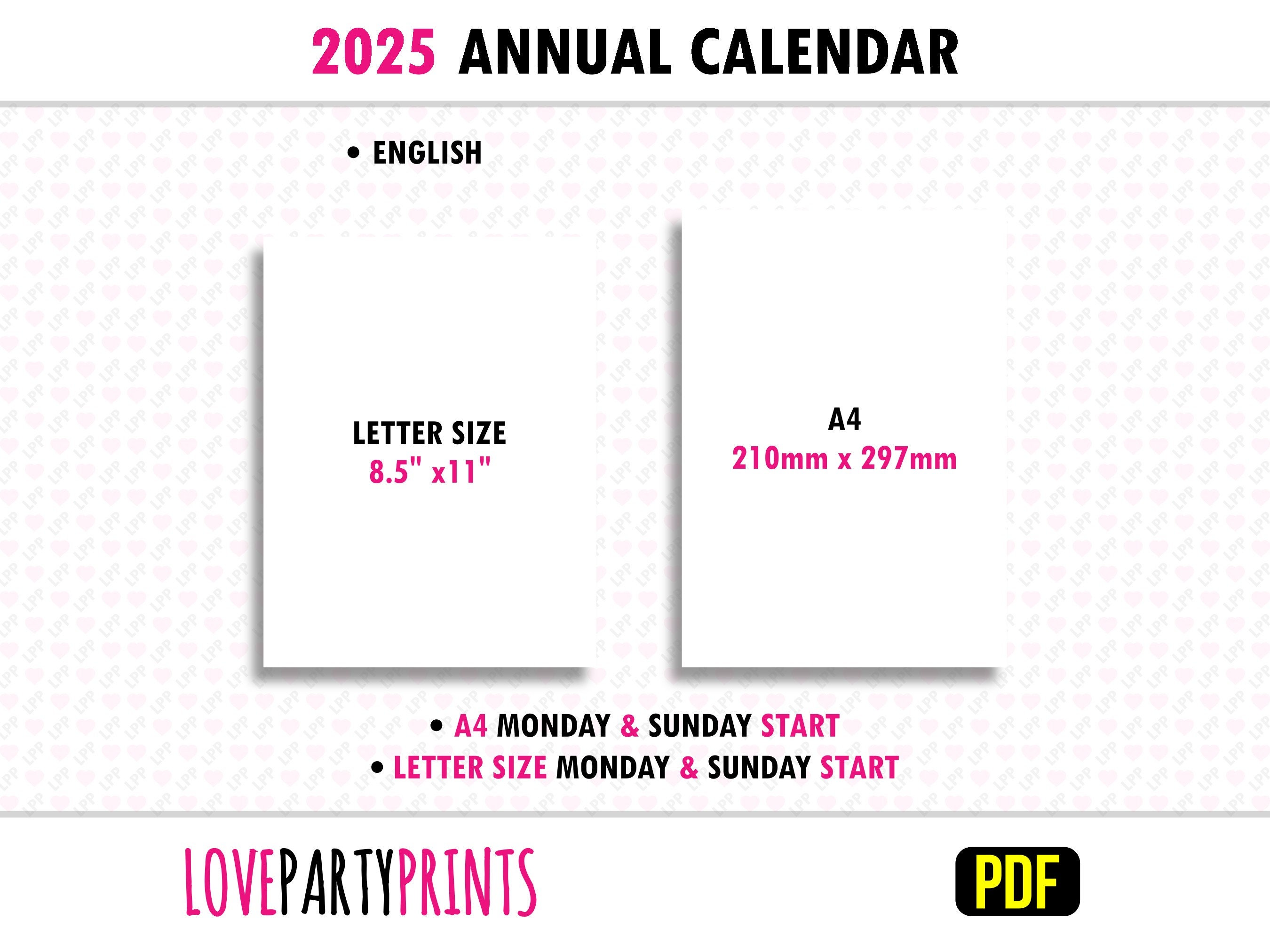2025 Calendar Annual Yearly PDF Printable A4 & Letter Size Monday and ...