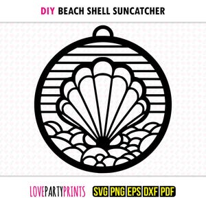 Clam Shell Suncatcher SVG, DXF, PNG, Pdf, Eps, Ocean Hanging Ornament Sun Catcher, Machine Cut, Laser Cut Silhouette Vector Template, 1469
