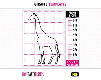 Giraffe Silhouette Vorlage PDF, Print & Cut, Safari Zoo Party Szene Wand Hof Kunst Dekor Requisite, 3 m-2 m, druckbare Vorlage, sofortiger Download