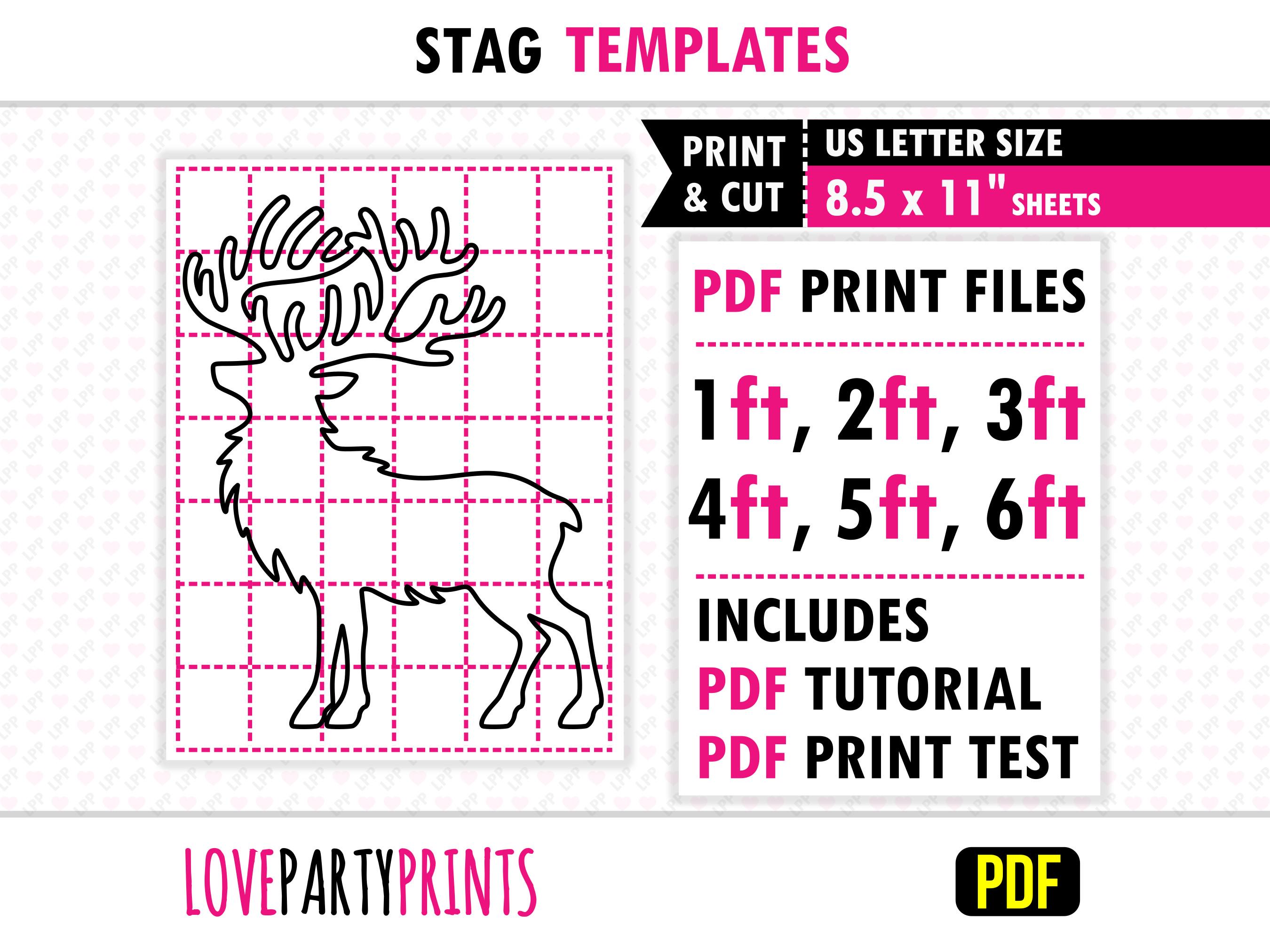 Male Reindeer Template PDF, Life Size Christmas Silhouette Prop, 1ft - 6ft, Lawn Template Decoration, Printable Templates, Instant Download