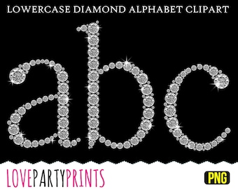 May include: Lowercase letters a, b, and c made of sparkling silver diamonds on a black background. The text "LOVEPARTYPRINTS" and "PNG" are also visible.
