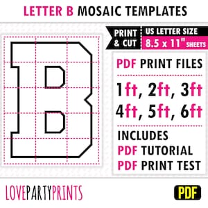Letra B cuadrada, mosaico de globos, plantilla de mosaico, 1 pie, 2 pies, 3 pies, 4 pies, 5 pies, 6 pies, letras de mosaico, 8,5" x 11" PDF, descarga instantánea, BT16