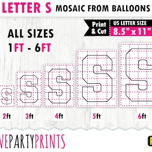 All Letters Mosaic from Balloons, 1ft, 2ft, 3ft, 4ft, 5ft, 6ft, 8.5x11 Pdf, Square Letters A-Z, Balloon Frame, Instant Download, PDF, BT41 image 5