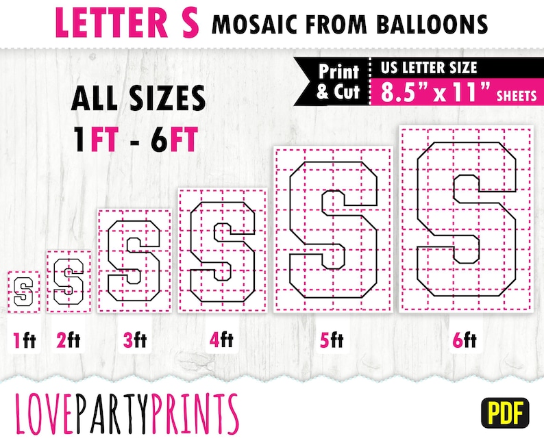 Alle letters mozaïek van ballonnen, 1ft, 2ft, 3ft, 4ft, 5ft, 6ft, 8,5x11 Pdf, vierkante letters A-Z, ballonframe, Instant Download, PDF, BT41 afbeelding 5