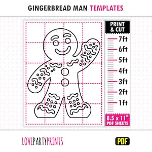 Giant Gingerbread Man Template PDF, Print and Cut Templates, Life Size Outdoor Lawn Silhouette, 1ft - 7ft, Instant Printable Download, BT93