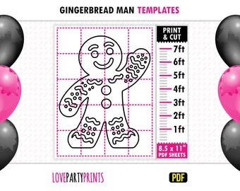 Giant Gingerbread Man Template PDF, Print and Cut Templates, Life Size Outdoor Lawn Silhouette, 1ft - 7ft, Instant Printable Download, BT93