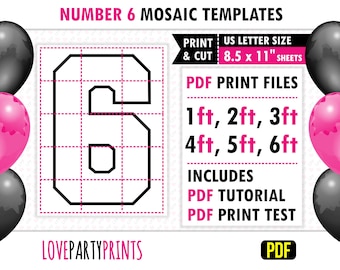 Square Number 6, Mosaic From Balloons, 1ft, 2ft, 3ft, 4ft, 5ft, 6ft, Party Mosaic, 8.5"x11" Printable PDF, Instant Download, PDF, BT6