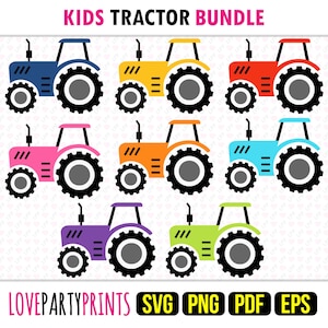 Kids Farm Tractor Clipart SVG, PNG, EPS, Pdf, Layered Vector Machine Laser Cut Graphic Sublimation Print Design Templates, Instant Download