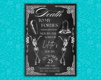 Death To My Forties Birthday Invitation | Editable Canva Template | Funny 50th Birthday Party Invite | Digital Download | Mobile & 5x7