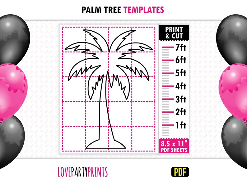 Palm Tree Template PDF, 1ft-7ft Trace & Cut Templates, Life Size Beach ...