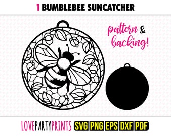 Bumblebee SVG Suncatcher, Dxf, Png, Pdf, Eps, Bee Window Ornament Sun Catcher, Laser Cutter Silhouette Vector Clip Art, Cutting Files, 1326